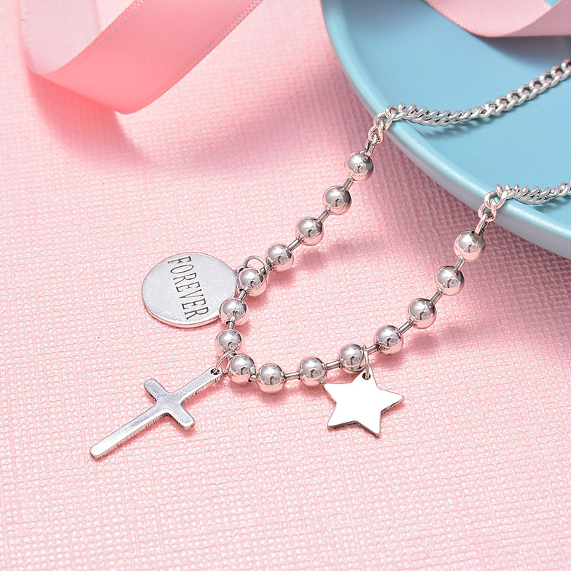 Wholesale S925 sterling silver cross round Brand star necklace simple personality female trend mix chain necklace