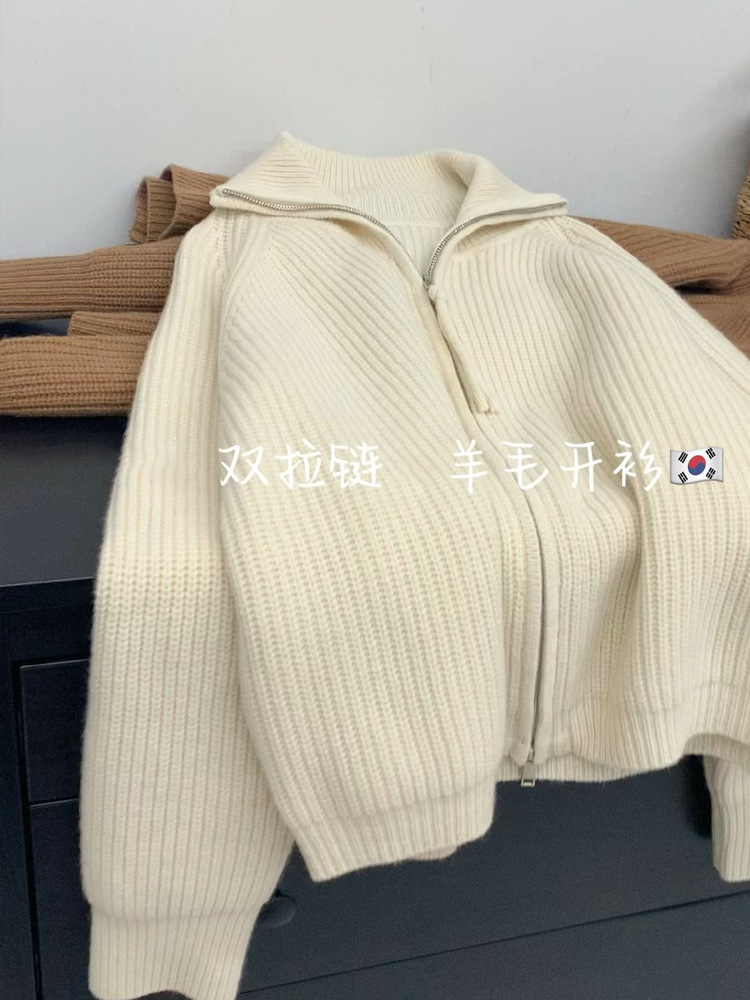 Picture of Soft glutinous lazy double zipper sweater coat women's autumn and winter lapel knitted cardigan loose outer raccoon velvet top