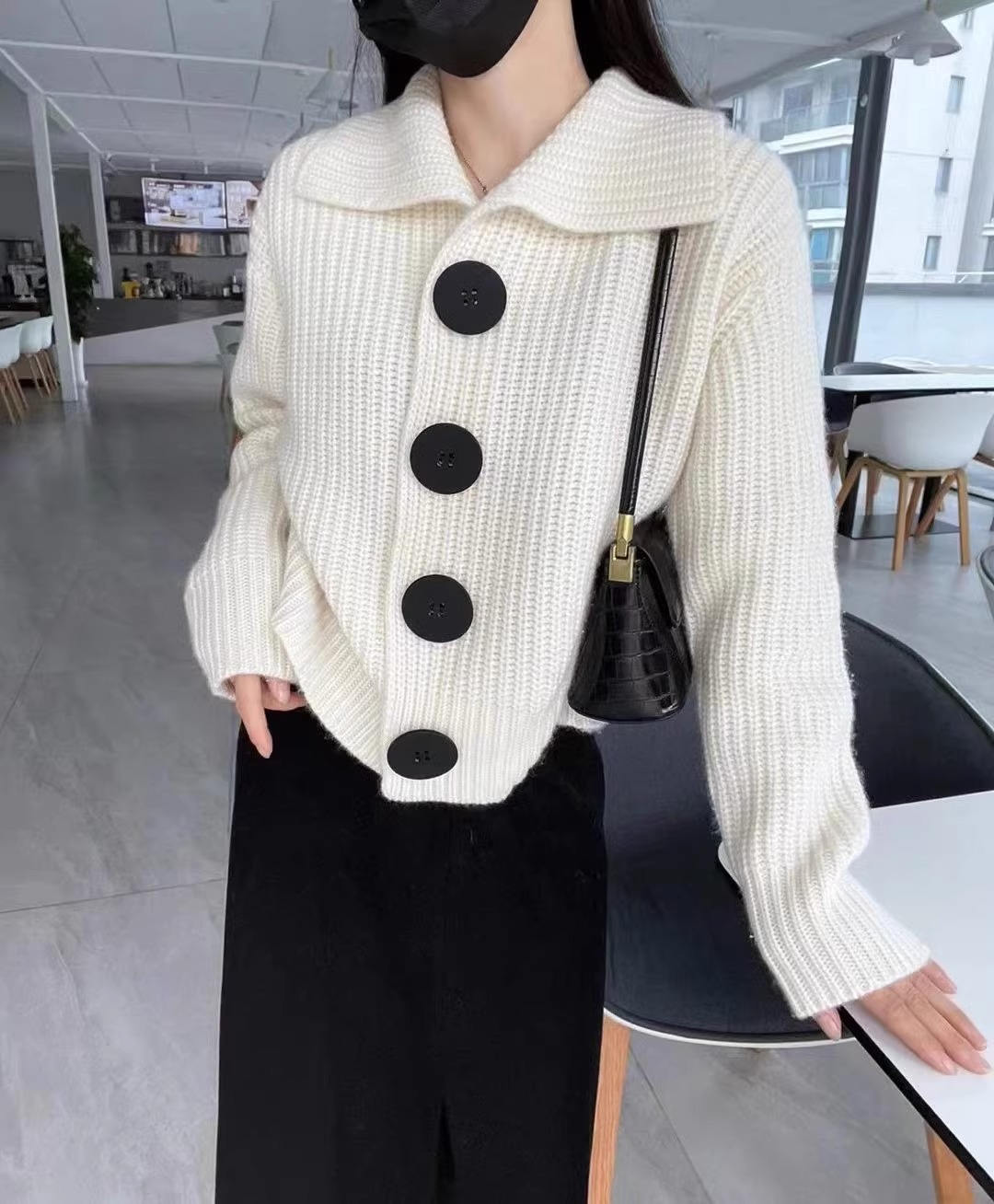 Picture of Knitted cardigan women's spring and autumn clothing 2024 new long sleeve loose Korean style fashionable large buckle lapel short sweater coat