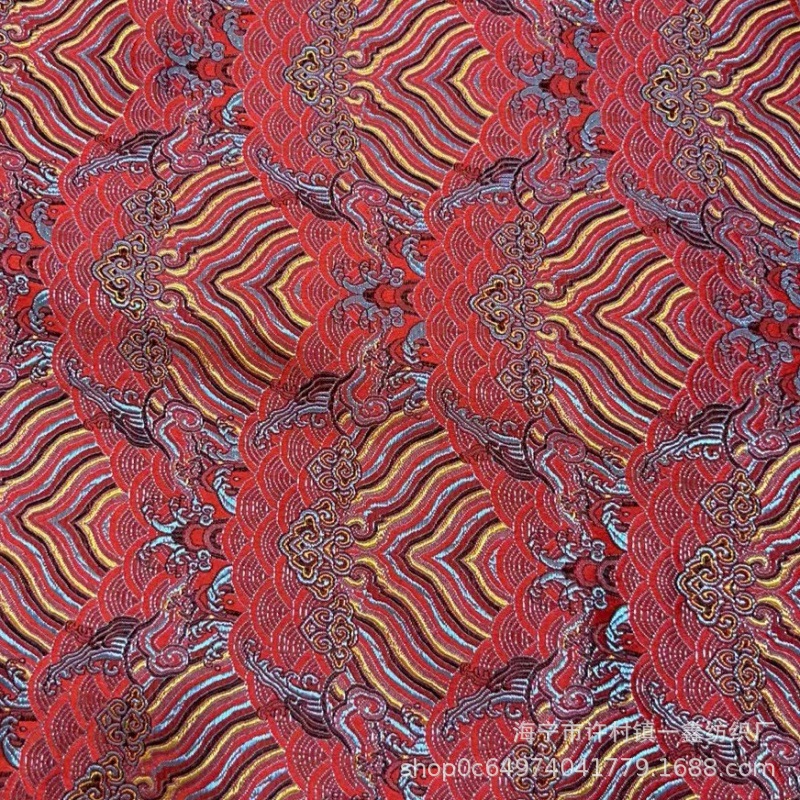 150 Kuanjiang Cliff Sea Water Pattern Imitation Sanwu Brocade Jacquard Cheongsam Fabric Chinese Style Ethnic Tang Dress Sachte