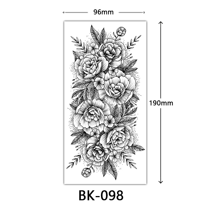 Picture of Cross-Border Supply of Sketch Flower Tattoo Stickers, Sketch Tattoo Stickers, Rose Flower Black and White Flower Tattoo