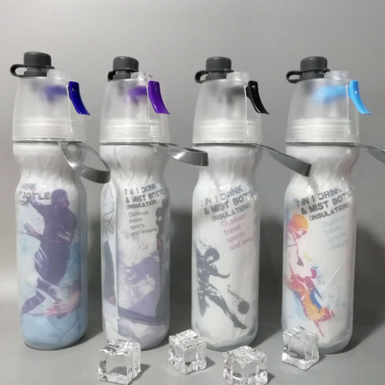 Picture of Cycling Bicycle Outdoor Sports Spray Kettle PE Double Layer Plastic Water Cup Cold Cooling Fashion Water Cup Wholesale