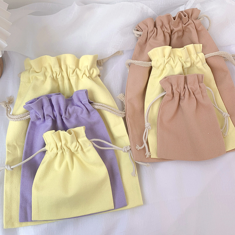 Solid color canvas drawstring bag simple drawstring storage bag women's dust bag wholesale cute ear storage bag
