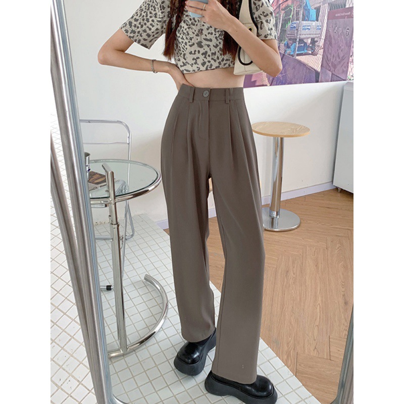 khaki suit pants women's spring and summer 2024 high waist drape loose straight casual pants slim wide leg pants