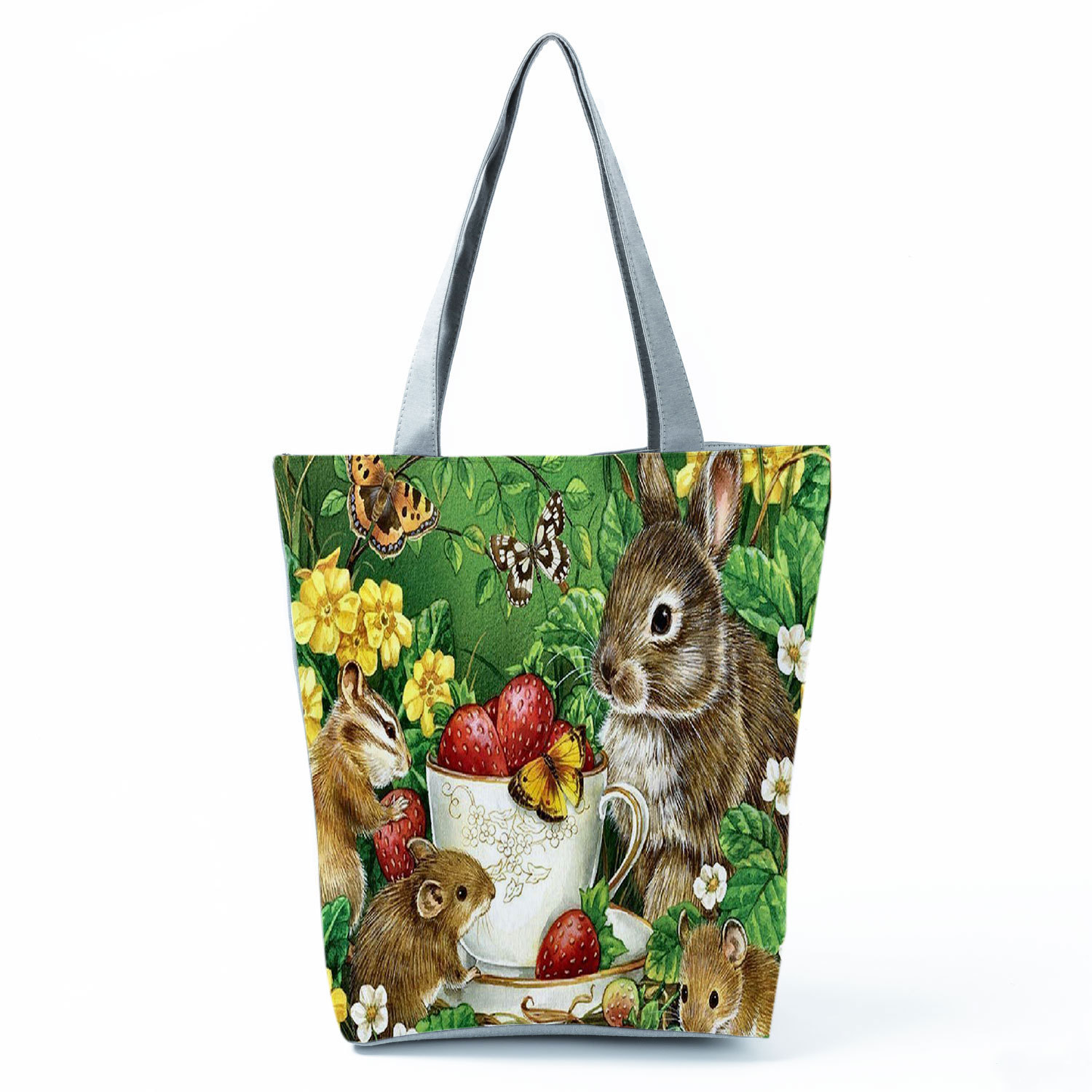 Picture of New cute flower cat printed shoulder bag portable travel storage bag large capacity outdoor tote bag