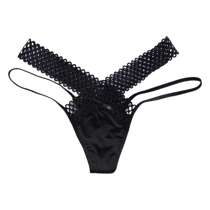 Foreign Trade Ice Silk Low Waist Thin Belt Sexy T-pants Women's Cross Belt T-pants European and American Sexy Lace Hollow-out T-pants Women