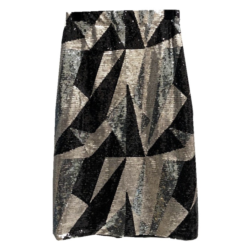 European and American Simple Geometric Stitching A- line Skirt Slim-fit Slim-fit Contrast Color One-step Skirt Rear Split Knee-length Street Skirt