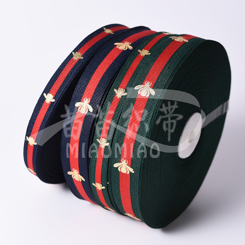 Gift Box Packaging Three-color Ribbon Jacquard Bee Bronzing Belt Clothing Accessories Decorative Polyester Ribbon