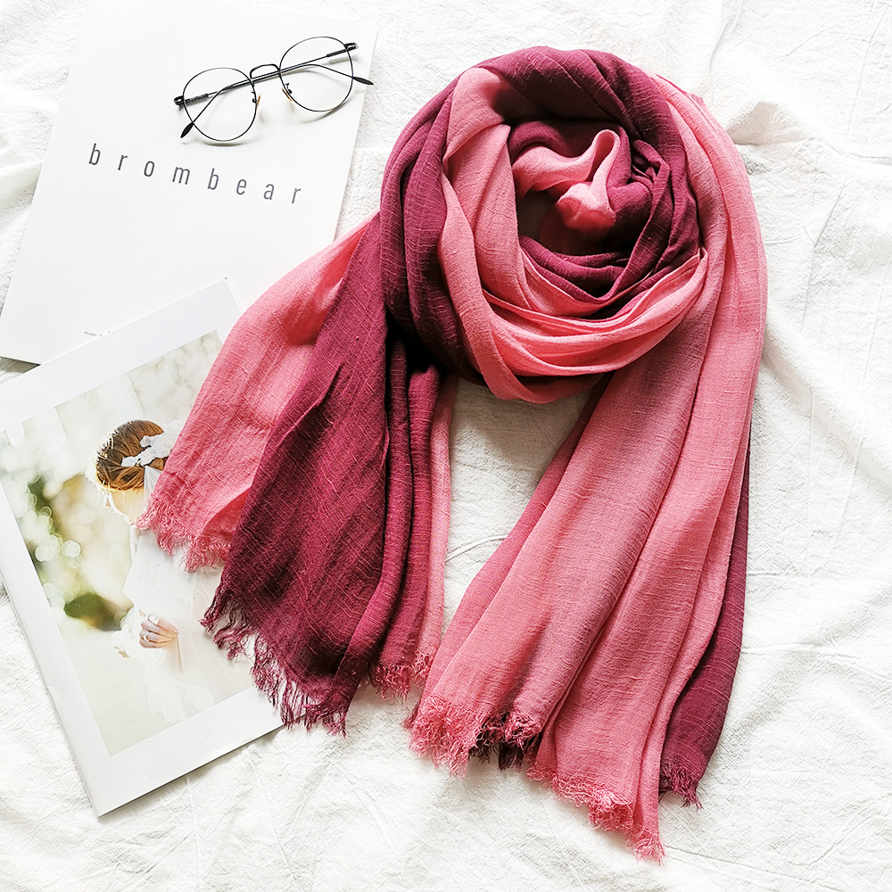 Picture of Foreign Trade Cotton Linen Scarf Scarf Women's Autumn and Winter Gradient Color-matching Japanese and Korean Lady Mori Girl Style Slub Yarn Shawl