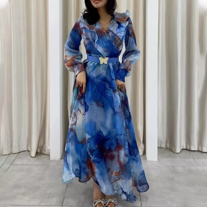 Picture of 2025 Spring and Summer New European and American Export Printed Large Hem Mesh Dress Work Clothing European and American Plus Size Women's Dress