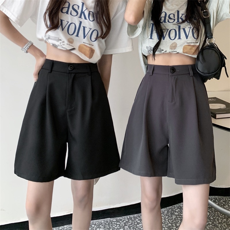 Five Shorts Women's 2023 Autumn New Straight Casual High Waist A- shaped Wide Leg plus size Dosing Suit Pants