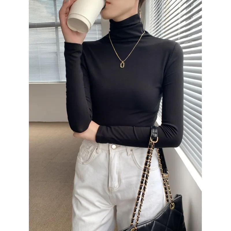 Picture of European high collar soft fleece-lined long sleeve T-shirt women's 2024 autumn and winter new solid color inner base shirt top