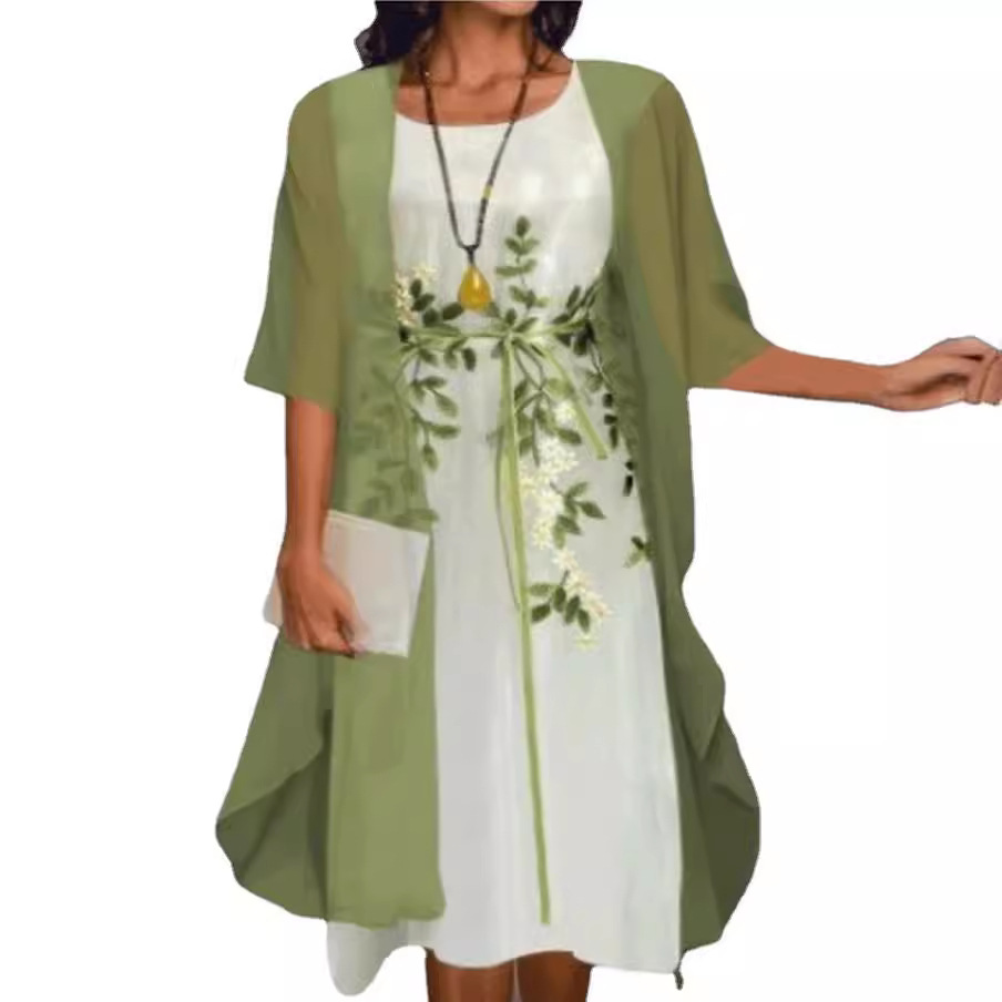Picture of European and American Hot-Selling Independent Site Amazon Wish Hot Spring & Fall Fashionable and Elegant Lace Chiffon Dress Two-Piece Set
