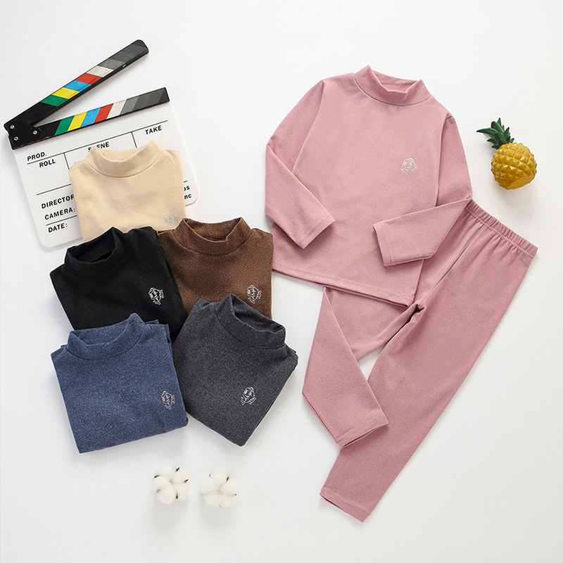 Picture of Children's warm clothes suit boys' underwear girls' half turtleneck autumn clothes long pants middle and big children boys' cotton sweater autumn and winter
