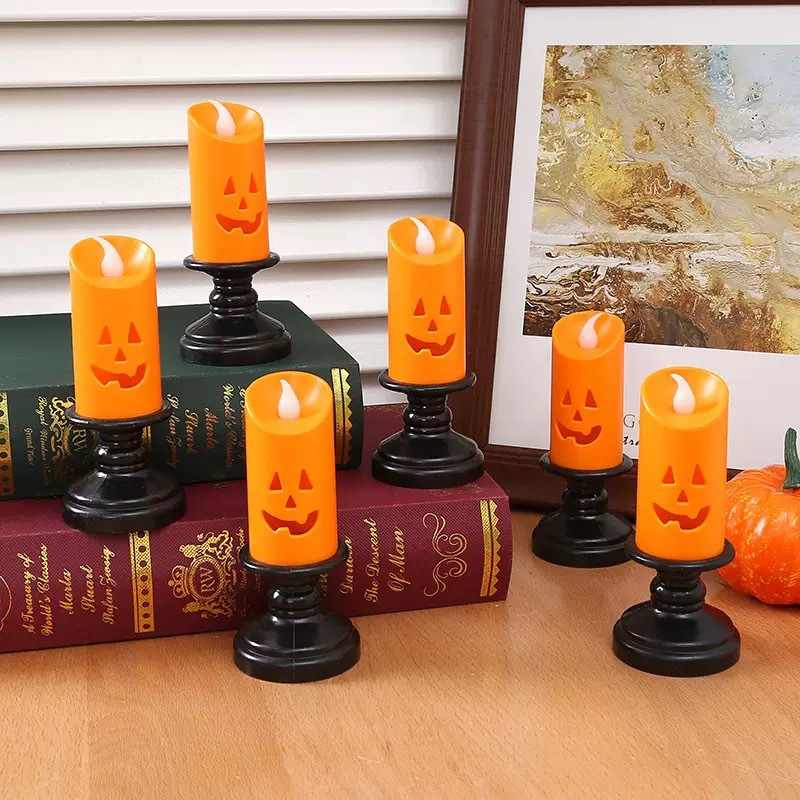 Halloween Pumpkin Lantern New Decorative Candlestick Wind Lamp LED Electronic Candle Lamp Creative Oil Lamp Ornament Night Light