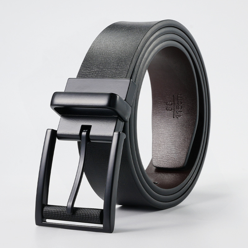 [double-sided use] belt men's rotatable pin buckle belt Joker young and middle-aged cowhide belt men can be wholesale