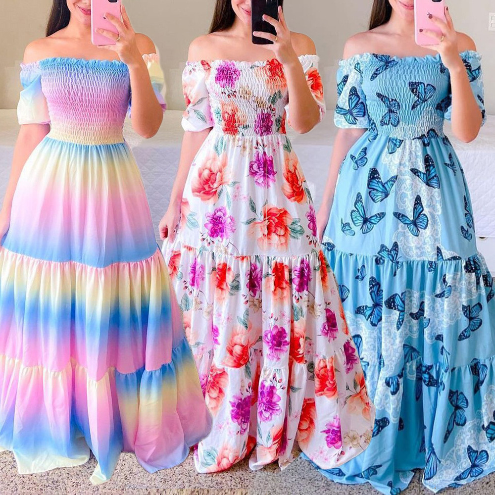Sweet girl strapless dress girly style sweet and fresh print tube-length dress