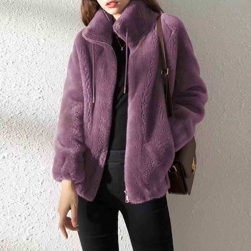 Picture of Women's Fashionable Coat Ins Winter fleece-lined Thickened Double-sided Fleece Vertical Collar Warm Sweater Women's Cardigan Zipper Fleece