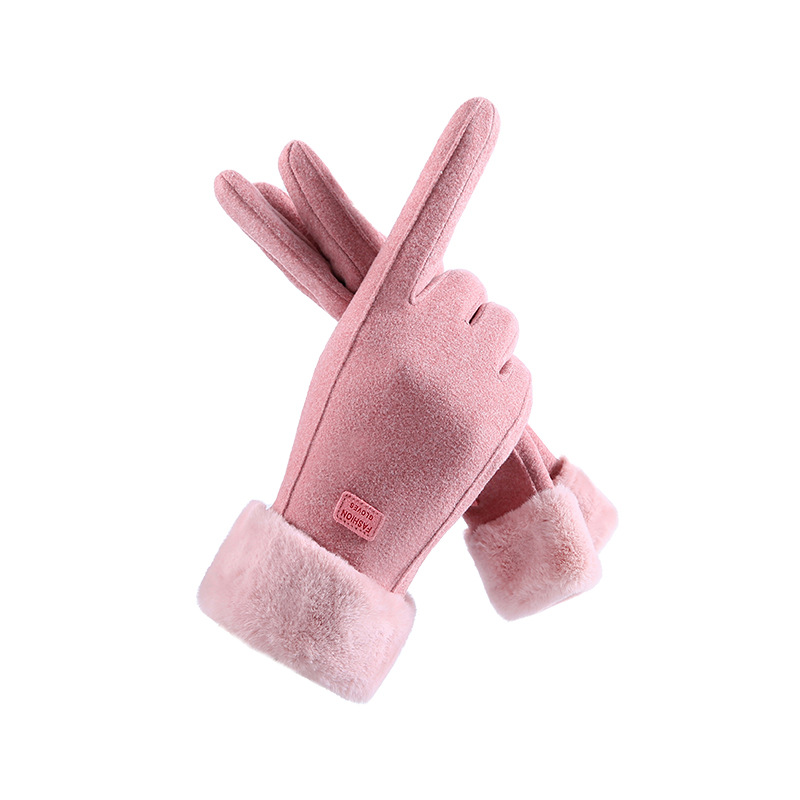 Picture of Winter warm gloves ladies fleece-lined thickened cold-proof touch screen riding hair ladies fashion cycling gloves wholesale