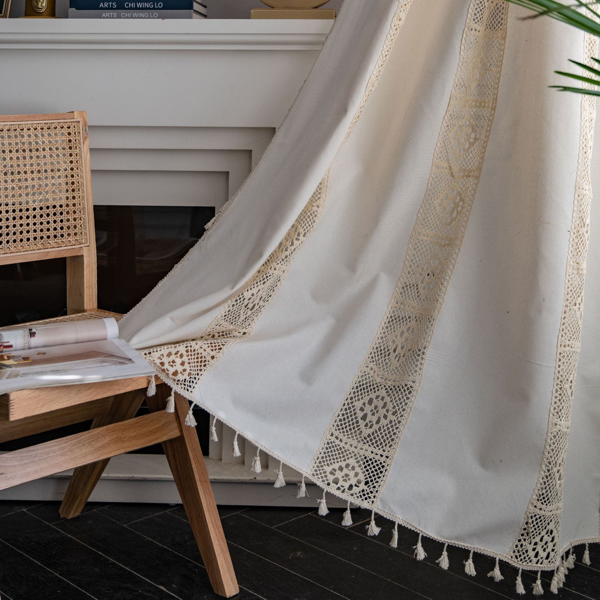 Picture of Yiman Qiyun Curtain Lanju Curtain Finished Printed Hollow Stitching American Style Kitchen Curtain Semi-Shading Curtain Tassel