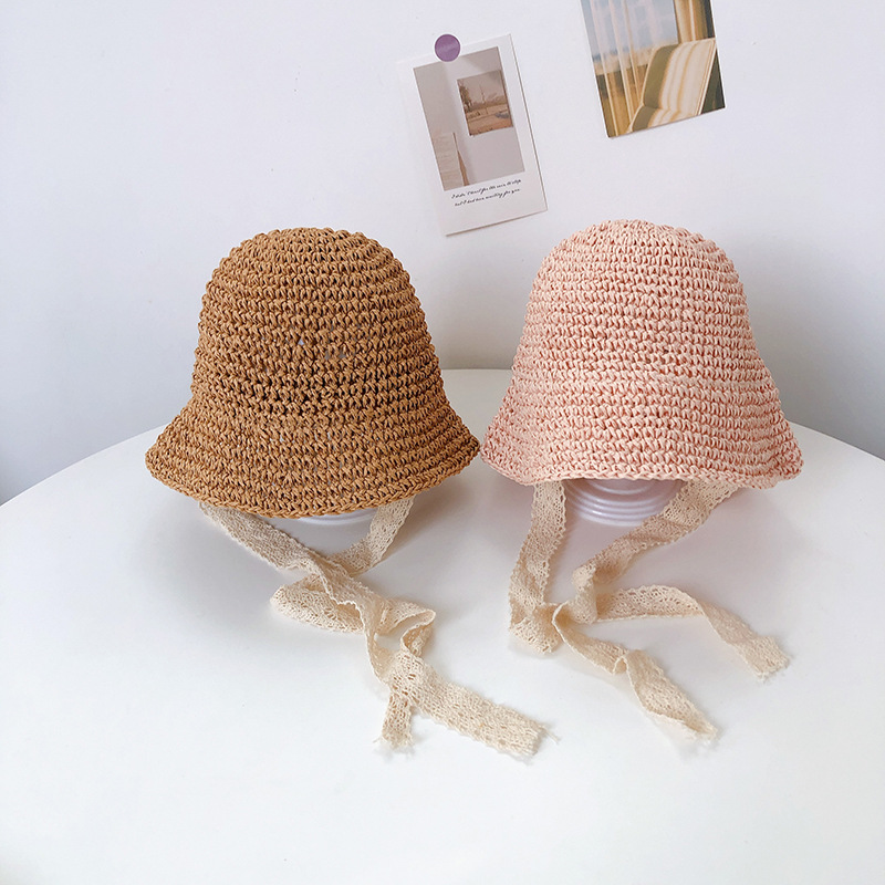 Picture of Children's Sunscreen Hat Summer Beach Girls Straw Fisherman Hat Ins Korean-style Baby Sunshade Basin Hat for 1-3 Years Old Children