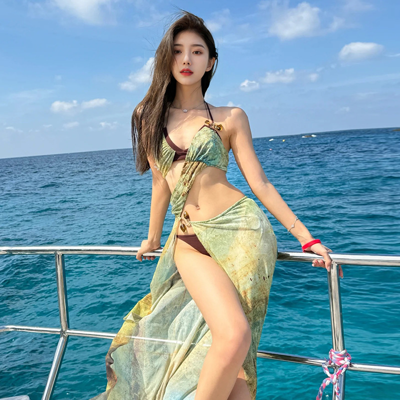 Spice Girls Bikini Blouse Three-Piece Tie-Dye Pure Desire Wind Seaside Beach Holiday Long Skirt Blouse Hot Spring Swimwear