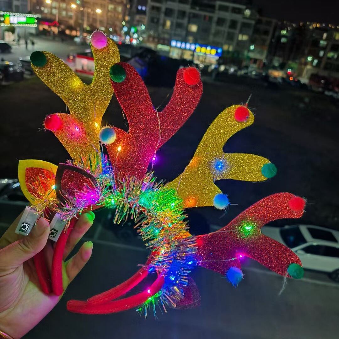 Picture of New 14 lights fox fur lengthened rabbit ears hairband luminous feather wreath night market ground push flash headdress gift