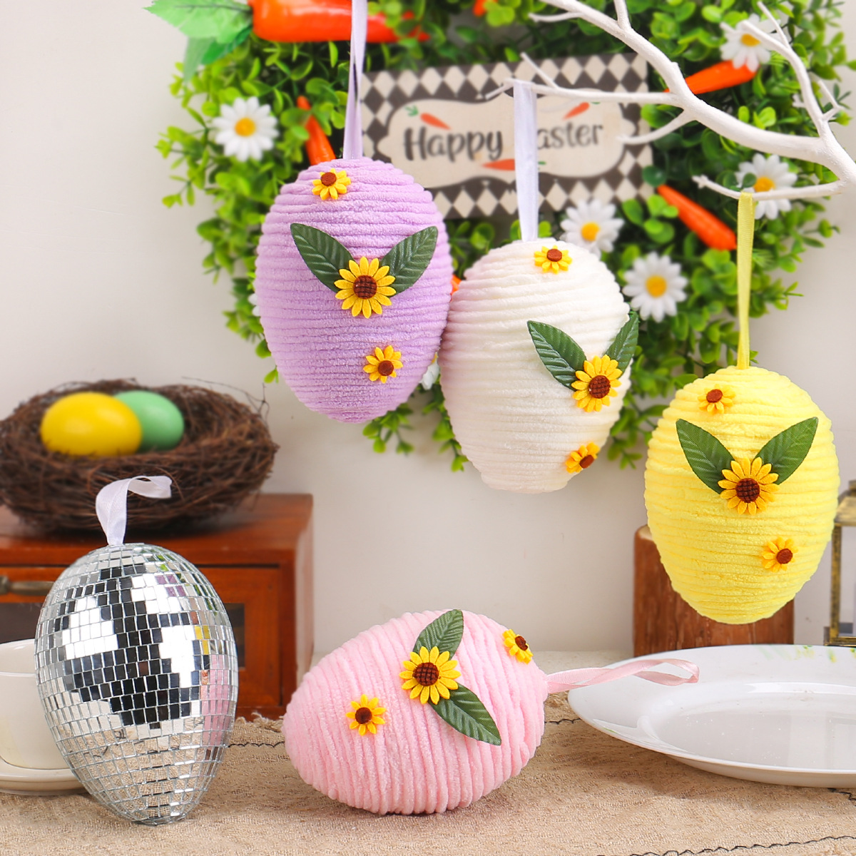 Foreign Trade Easter Egg Hanging Creative DIY Weaving Simulation Egg Decorations Party Easter Egg Props