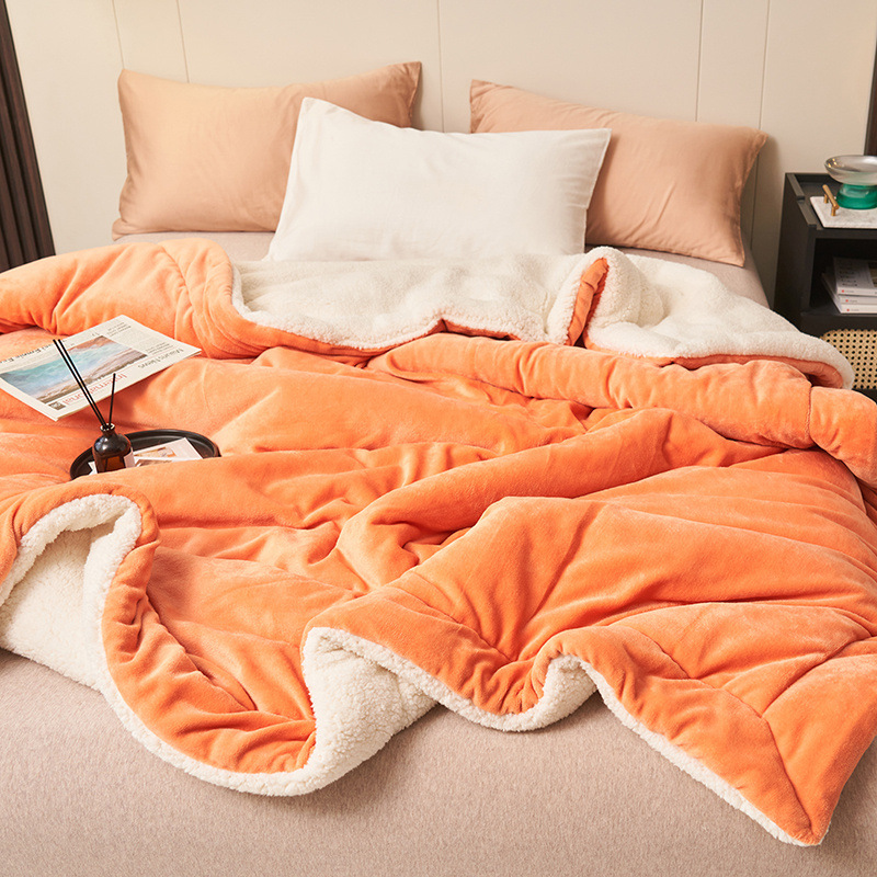 Picture of Cross-Border Double-Layer Thickened Lamb Velvet Blanket Solid Color Composite Milk Velvet Blanket Flannel Single and Double Nap Blanket