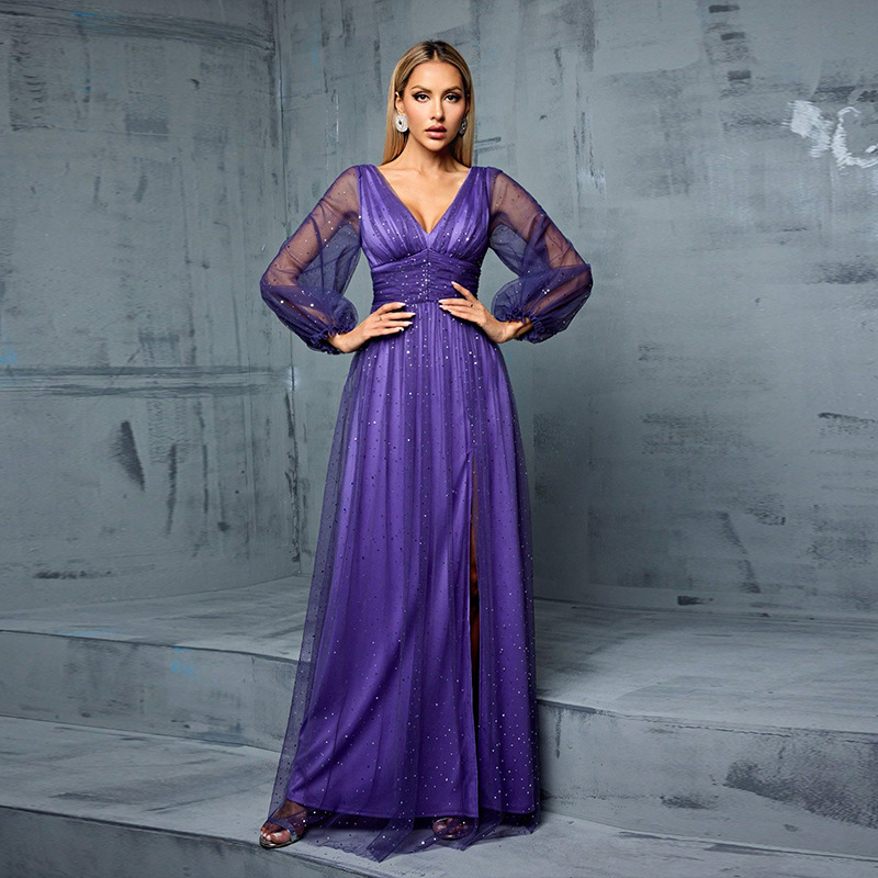Picture of European and American Elegant Perspective Tulle Shiny Evening Dress Wedding Party Sequin Wedding Party Dress