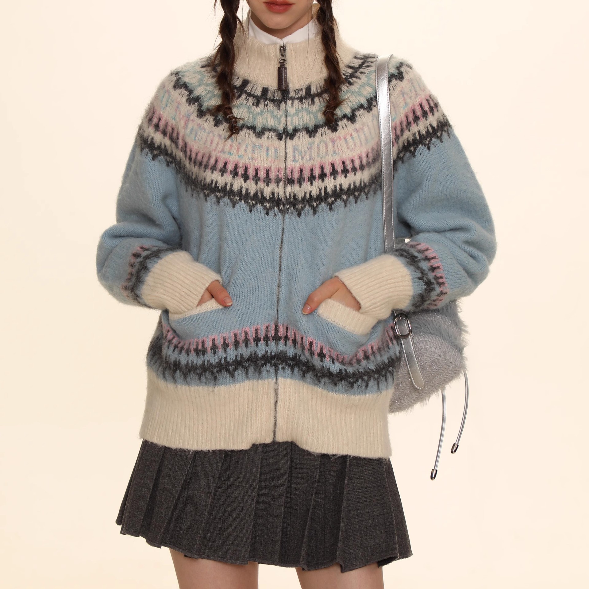 Picture of Moromoro winter New soft glutinous atmosphere sweater coat women's fairisland round neck zipper knitted cardigan