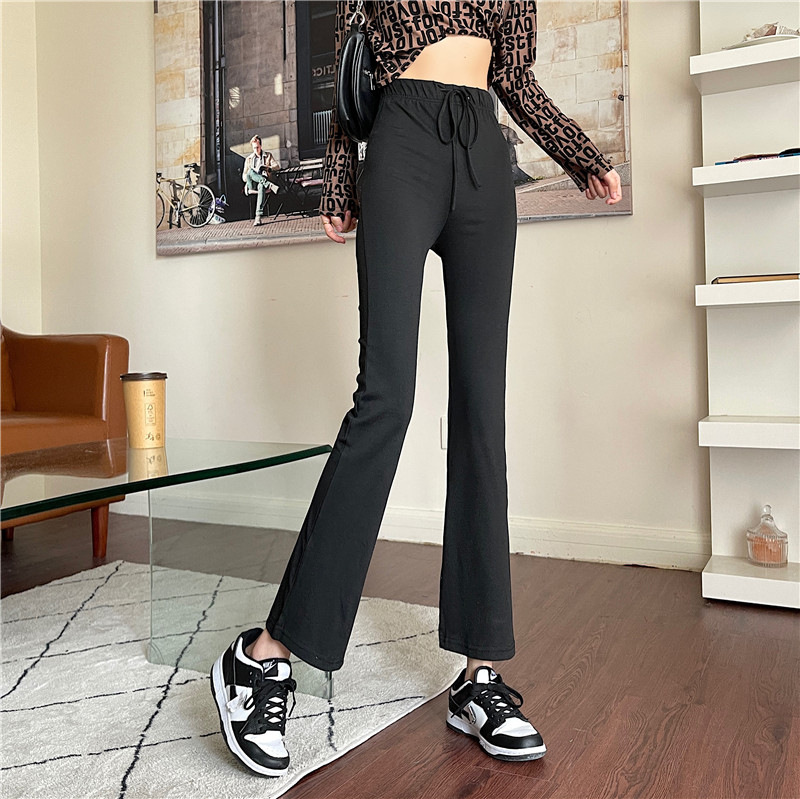 Picture of Black Grey High Waist Draping Yoga Sports Pants Korean Style Drawstring Slim-fit Slimming Ankle-length Micro-flared Pants Home Pants