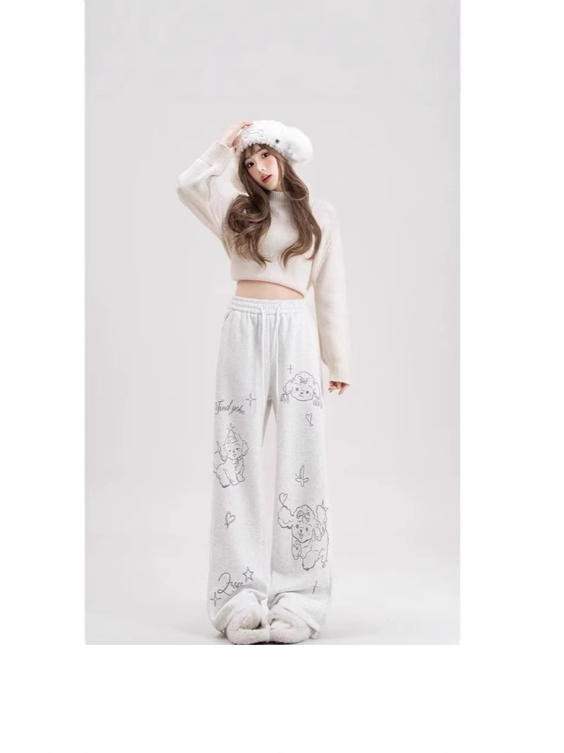 Picture of Amazon Cross-border Special Printed Wide Leg Pants Women's Spring and Autumn New Straight Loose Casual Sports Grey Pants