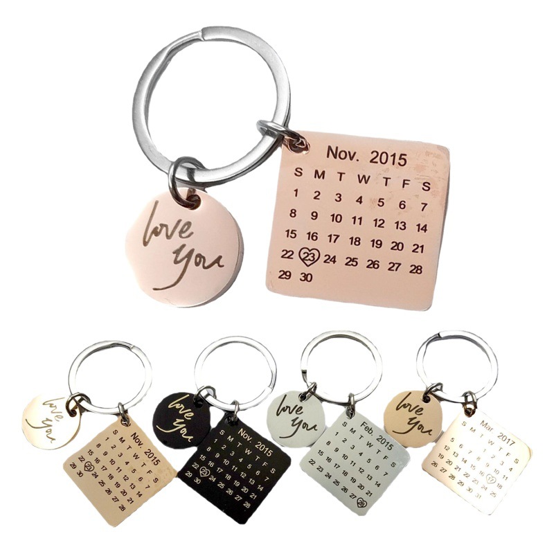 diy Calendar Engraving Keychain Couple Valentine's Day Birthday Anniversary Stainless Steel Date Private