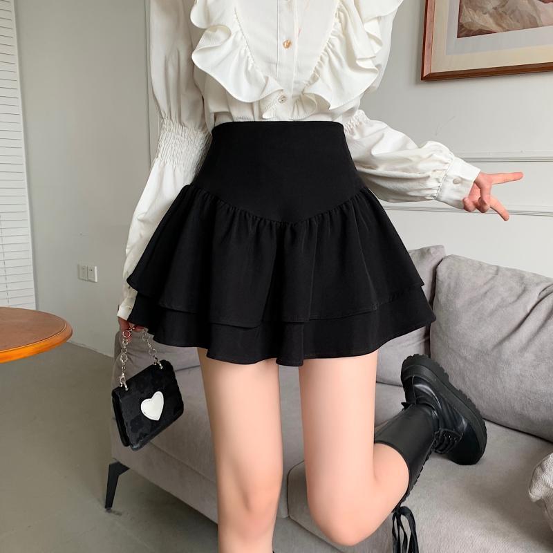 Black Hepburn Style Small Black Skirt High Waist Cake Skirt Staggered Waist New Style Summer Slim Look Anti-Glow Puff Skirt