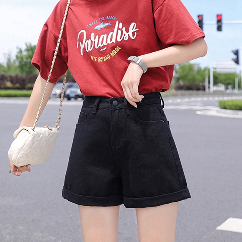 Picture of Summer Thin Ins-style Korean Style High Waist Slimming Denim Shorts Women's Loose A- shape Outer Wear Curled Wide-leg Hot Pants