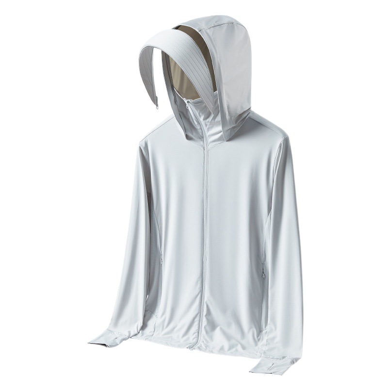 Original yarn Ice Silk sun protection clothing women's detachable brim cool UV protection long sleeve outdoor riding couple sun protection clothing