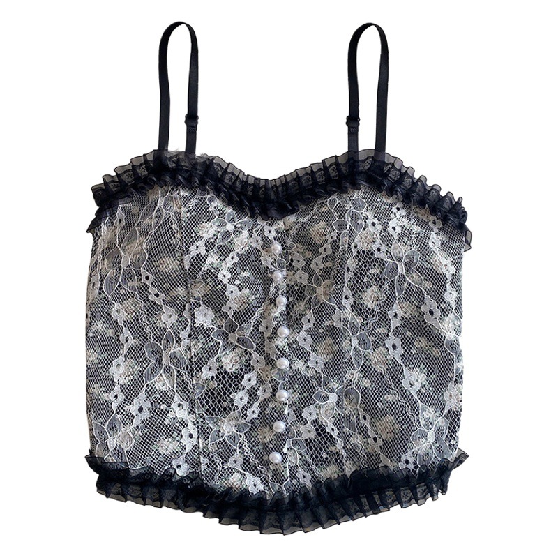 3025 # Lace Floral Camisole with Breast Pads, Popular Style, Beautiful Back and Chest Wrap, Outer Wear Bottoming Top, Women's Tube Top