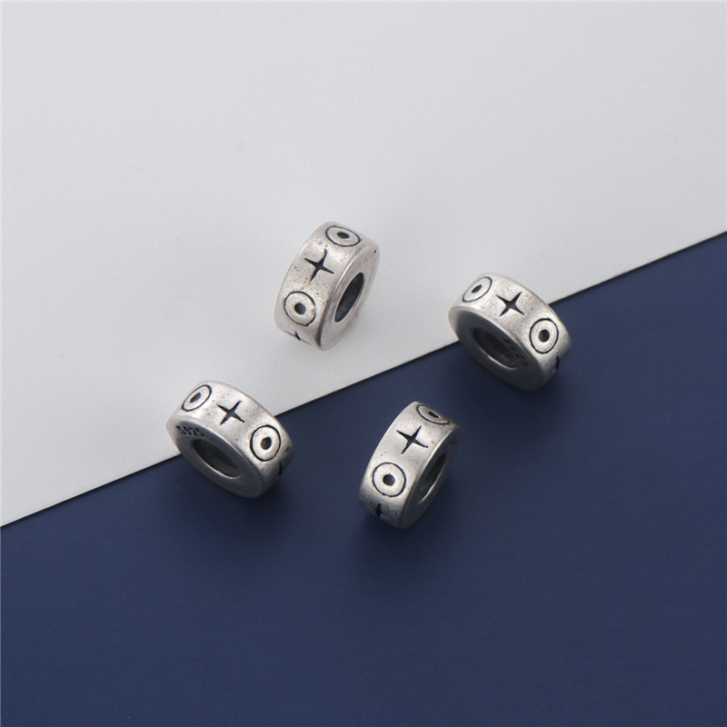 S925 sterling silver Thai silver vintage Xizang spacer beads large hole wheel beads accessories DIY handmade braided rope bracelet loose beads