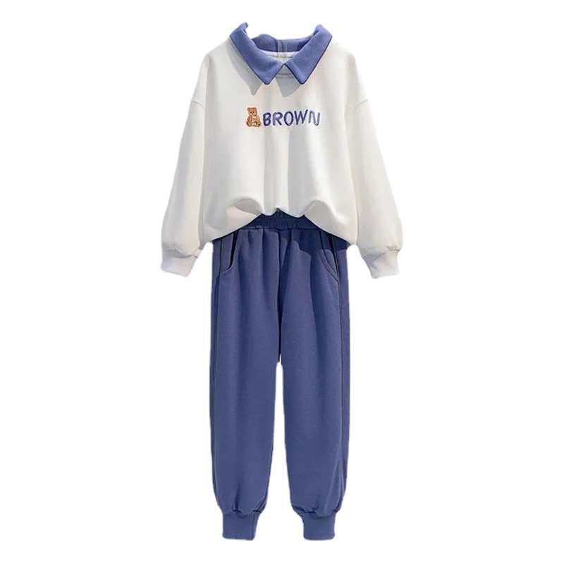 Girls' Sports Suit Spring and Autumn New Western Style Children's College Sweatshirt Sports Pants Two-piece Girl Student Suit