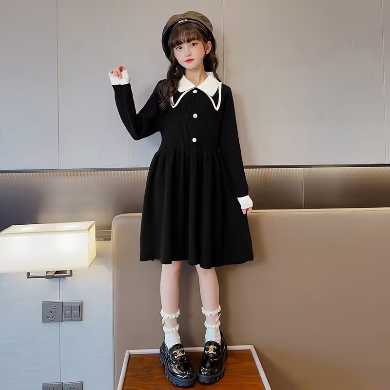 Picture of cuhk girls fashion college style princess dress girls autumn and winter new elegant lady knitted sweater dress