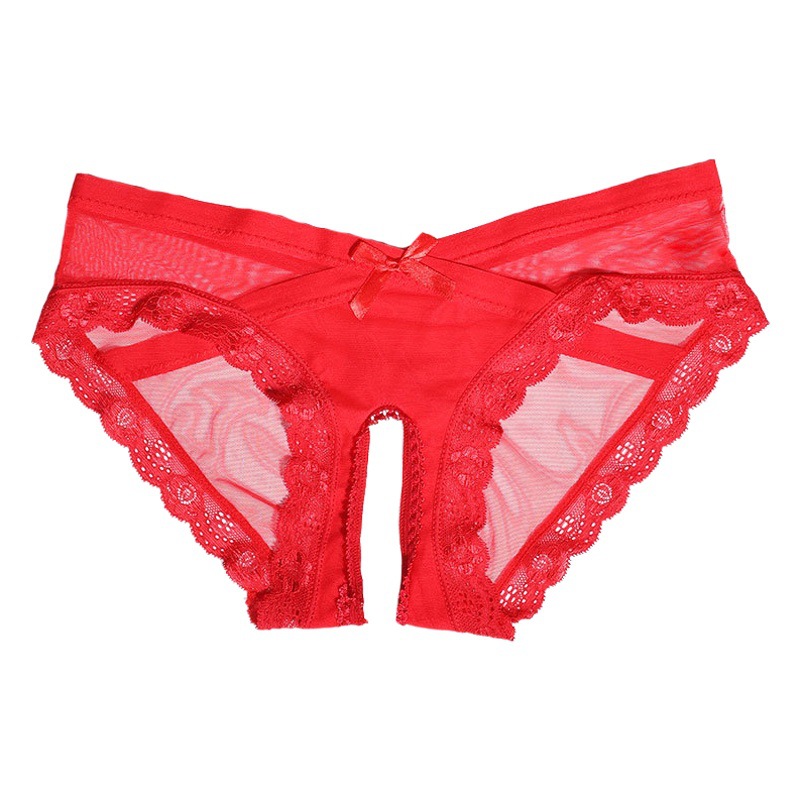 Japanese Style Full Transparent Sexy Lace Open Crotch Underwear Women's Sex Temptation Low Waist Triangle Shorts Large Size Couple's Style