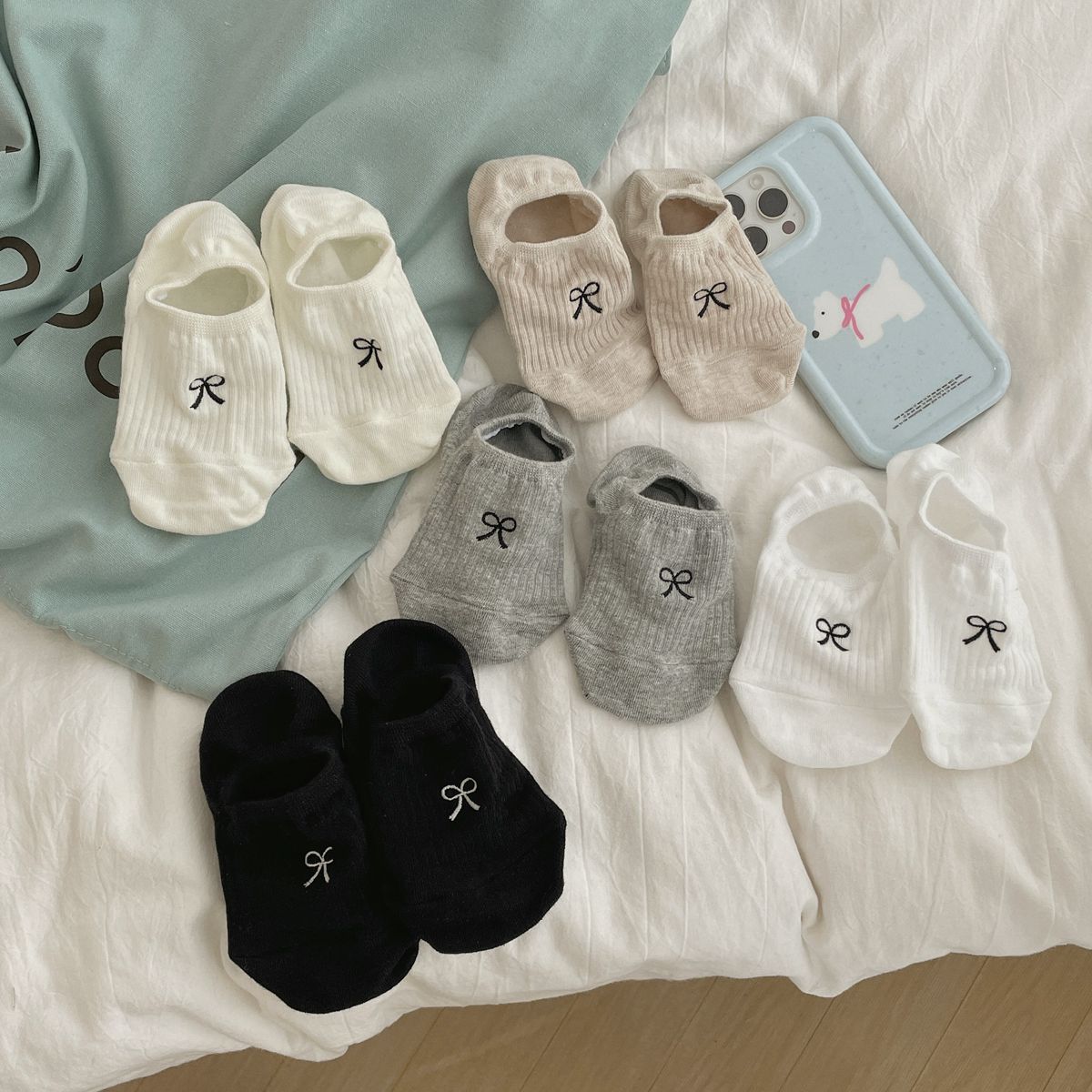 Bowknot Socks Women's Summer Boat Socks Thin Breathable Sweat Absorbing Invisible Socks College-style Non-slip Short Socks