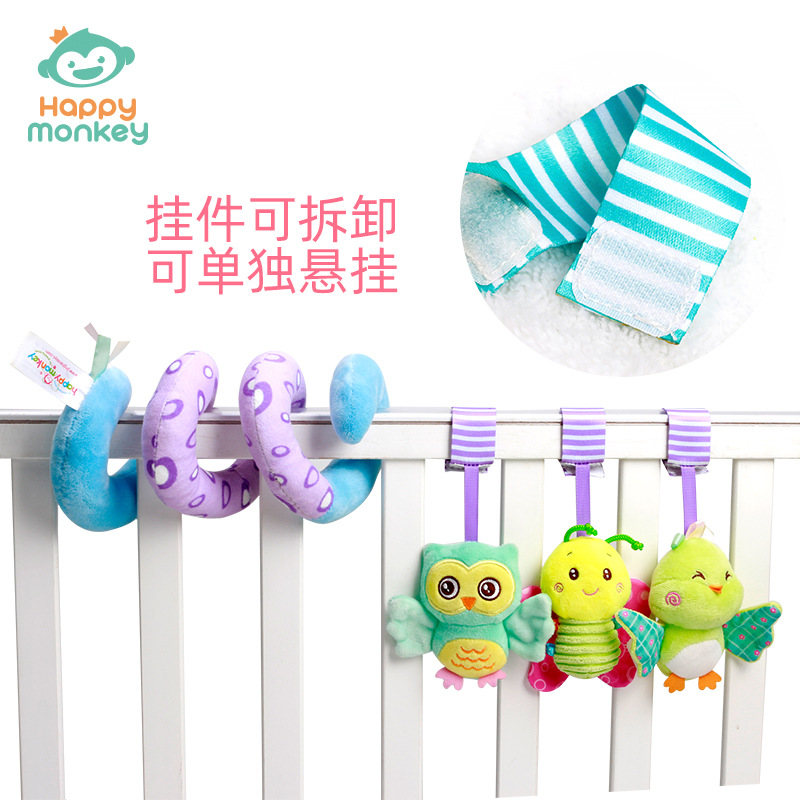 Picture of Happy Monkey Baby Toy Bed Around the Bed Hanging Baby Stroller Pendant Sky Animal Bed Bell Velvet Toy
