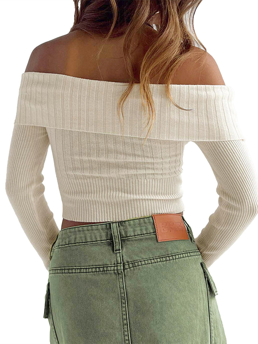 Picture of European and American women's sweater Amazon new sexy hot girl off-neck long sleeve sweater in stock