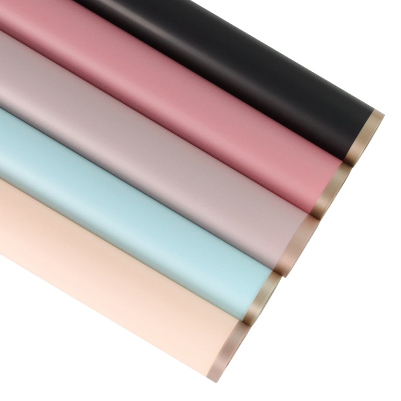 Golden edge jelly film in stock wholesale matte paper waterproof flower wrapping paper flower shop floral bouquet wrapping material