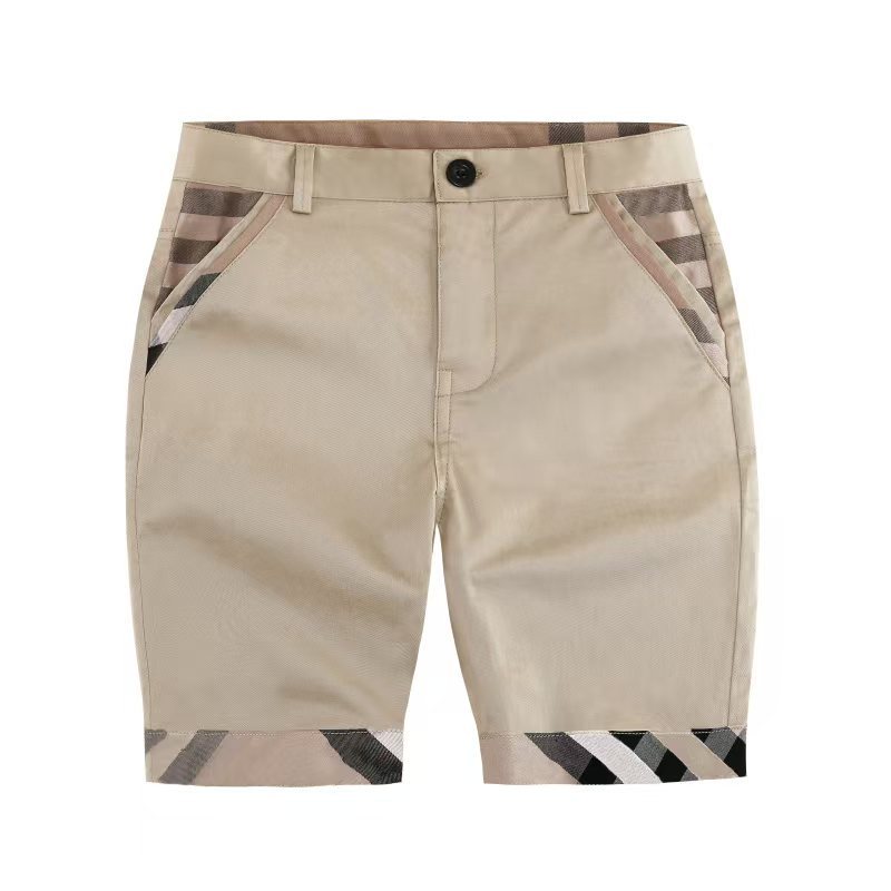 Cross-border Special for 2025 Summer New Plaid Stitching Button Boys Fashion Casual Cotton Pants Five-point Pants