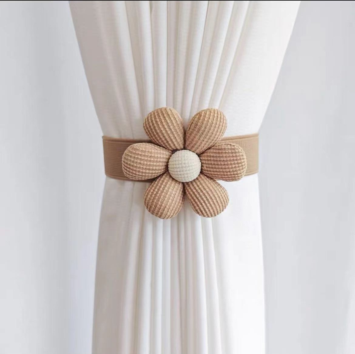 Picture of Cute Flower Curtains, New Style Tiebacks with Elastic Bands, No-Drill Simple Tiebacks for Living Room and Bedroom, Decorative Accessories