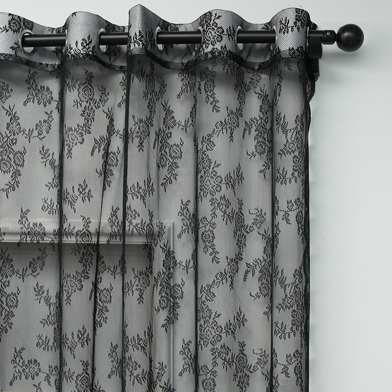 Picture of Retro Light Luxury American Warp Knitted Lace Black Finished Bedroom Balcony Studio Decorative Partition Curtain Bay Window Screen