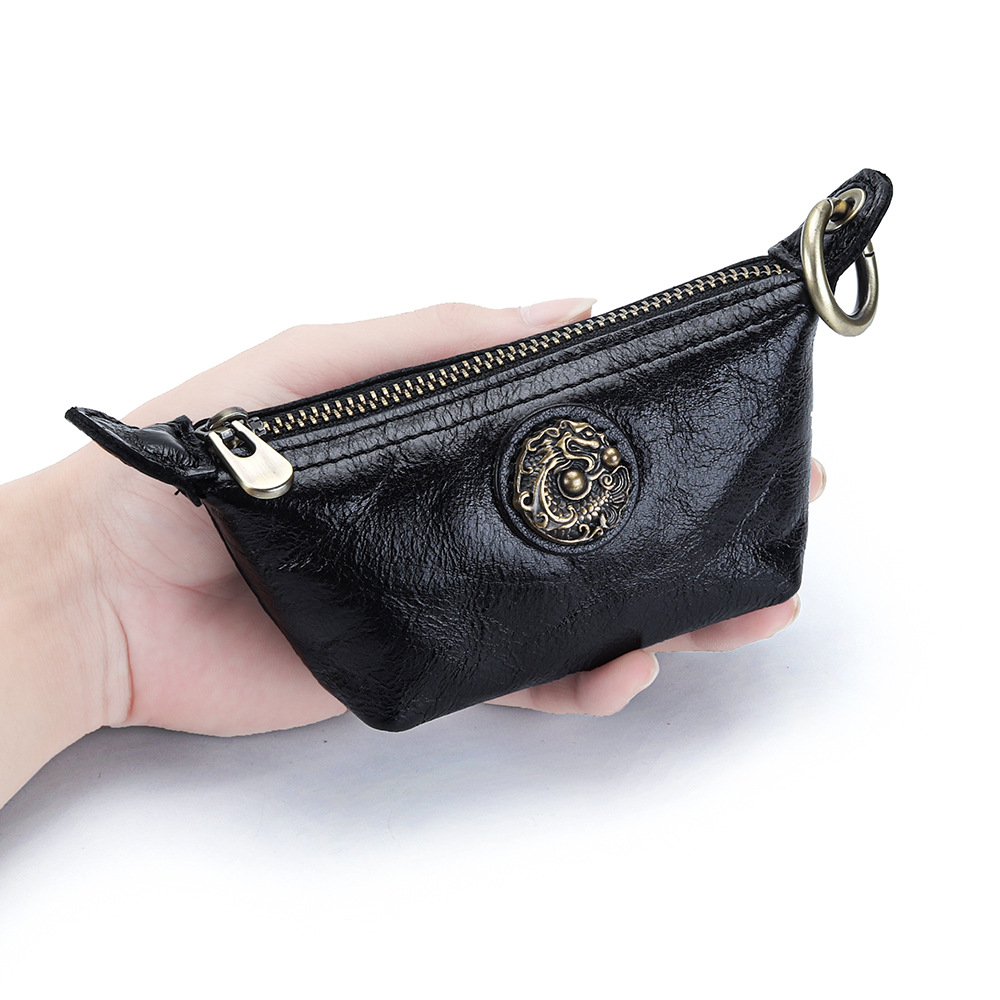 Vintage first layer vegetable tanned cowhide delicate coin purse women's new compact portable lipstick key storage bag small wallet